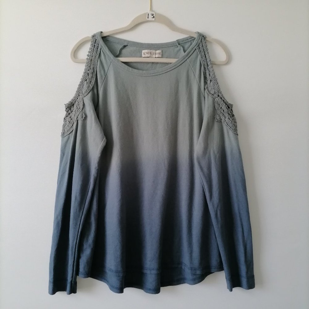 Knox Rose Women's Cold Shoulder Gray Blue Ombre Blouse Size M